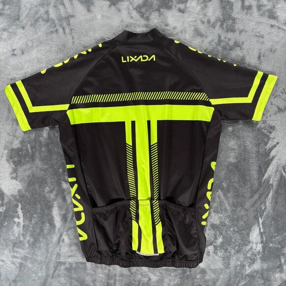 Lixada Cycling Jersey XL Black Neon Green Short Sleeve Full Zip Reflective - Picture 2 of 8